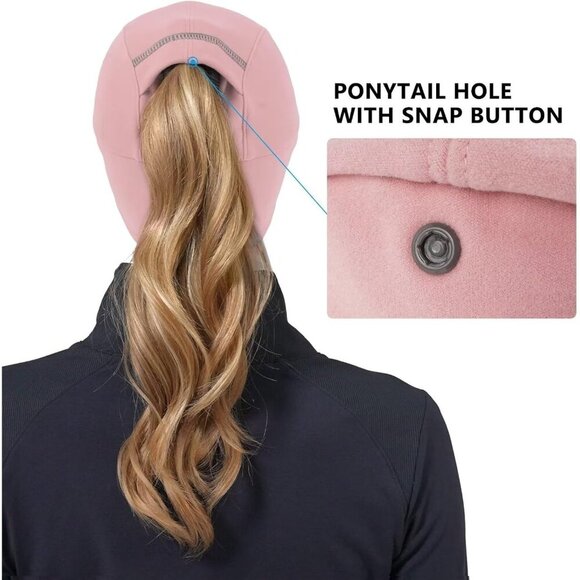 〽️Women\'s Pink Winter Reflective Fleece Ponytail Hat with Ear Warmers main image 6